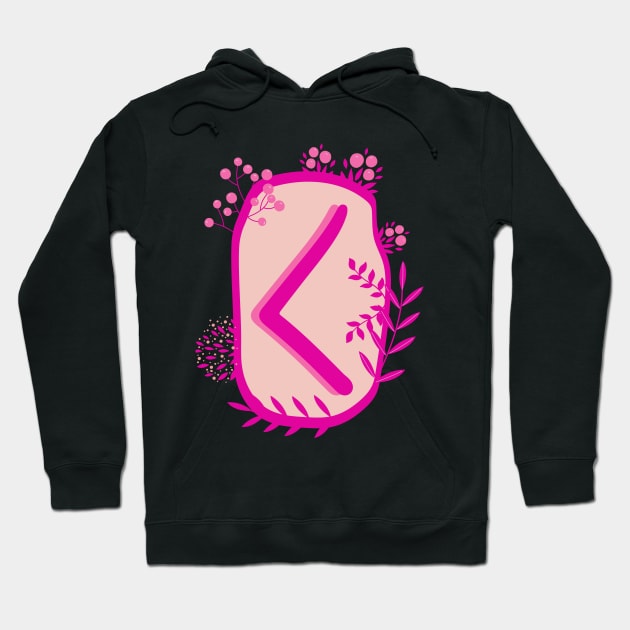 Kenaz Rune Flowery Design Hoodie by El Onix